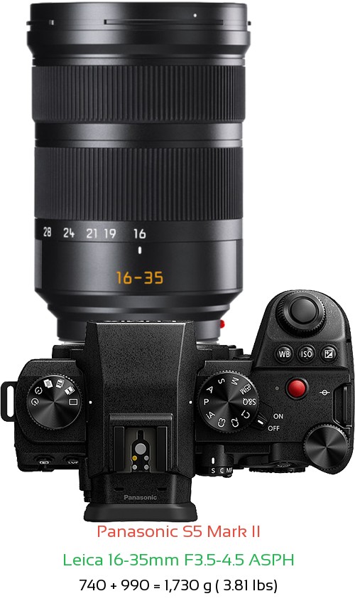 Panasonic S5 II with Leica 16-35mm F3.5-4.5 ASPH Lens Size