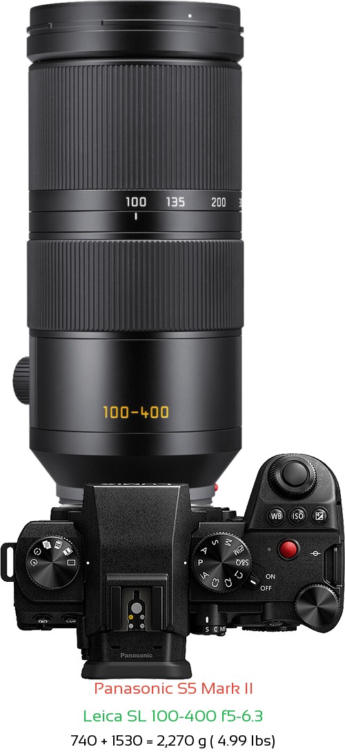 Panasonic S5 II with Leica SL 100-400 f5-6.3 Lens Size