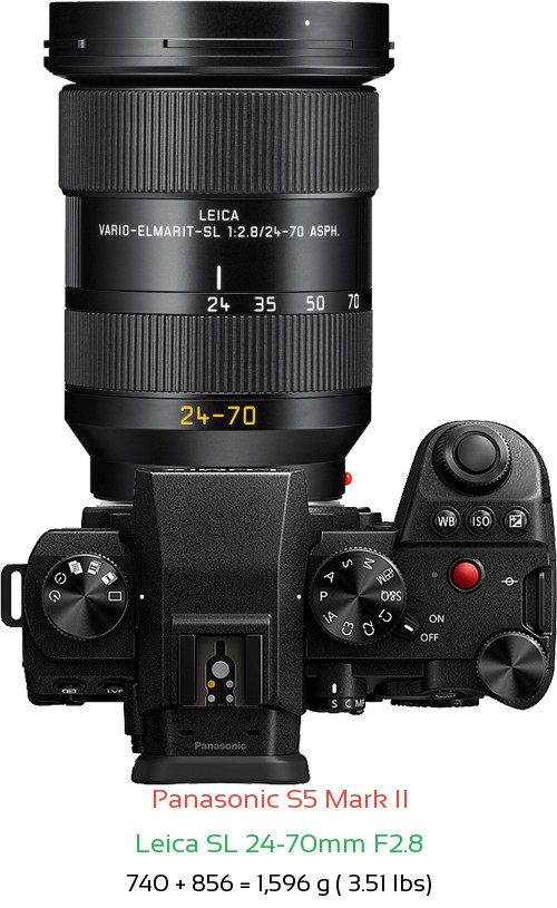 Panasonic S5 II with Leica SL 24-70mm F2.8 Lens Size