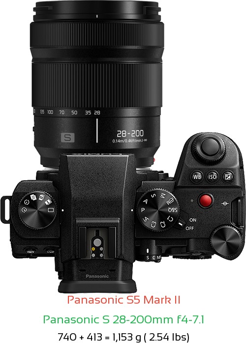Panasonic S5 II with Panasonic S 28-200mm f4-7.1 Lens Size