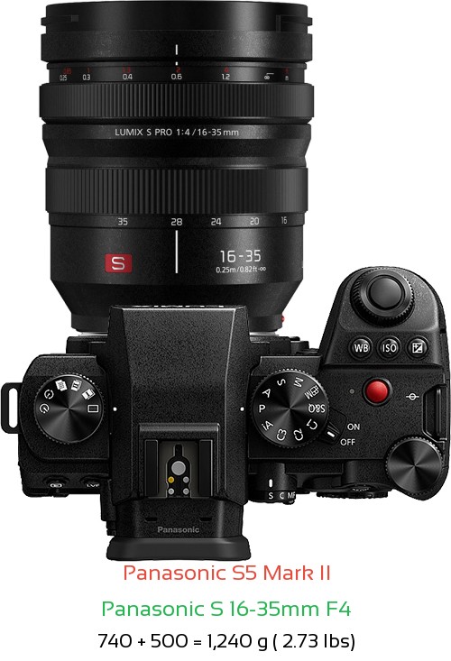 Panasonic S5 II with Panasonic S 16-35mm F4 Lens Size