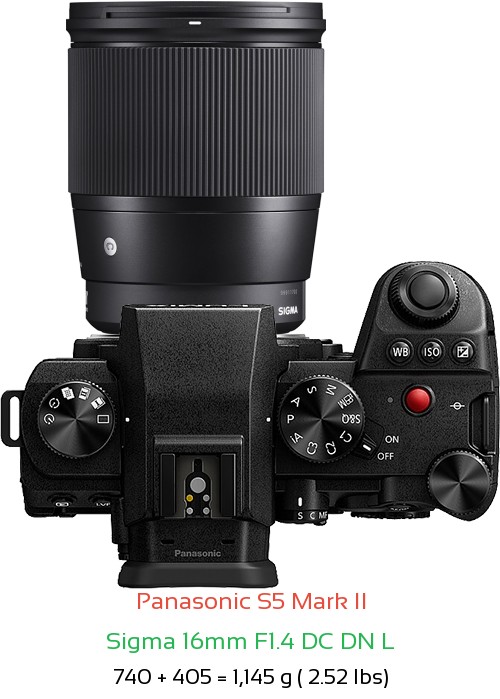 Panasonic S5 II with Sigma 16mm F1.4 DC DN L Lens Size