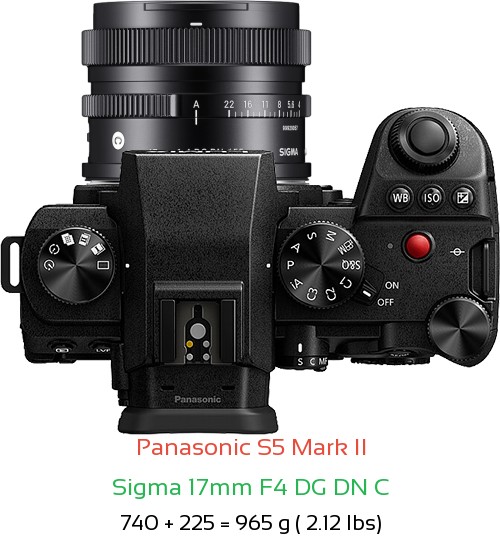 Panasonic S5 II with Sigma 17mm F4 DG DN C Lens Size