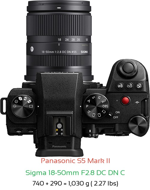 Panasonic S5 II with Sigma 18-50mm F2.8 DC DN C Lens Size
