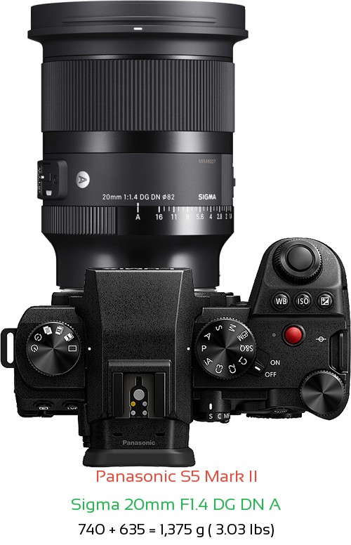Panasonic S5 II with Sigma 20mm F1.4 DG DN A Lens Size