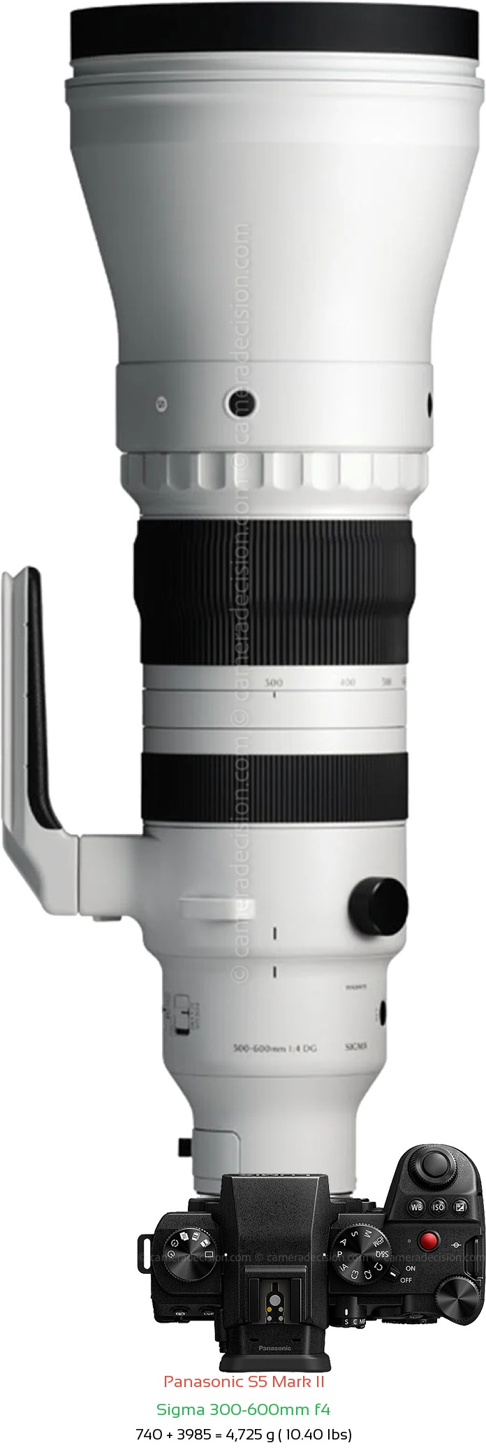 Panasonic S5 II with Sigma 300-600mm f4 Lens Size