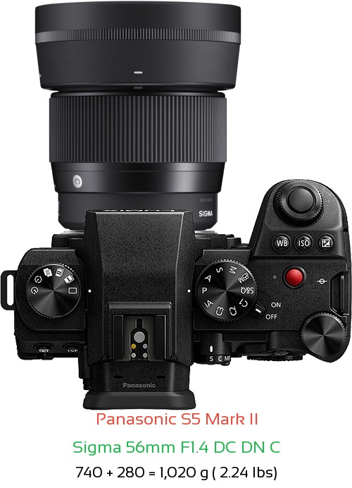 Panasonic S5 II with Sigma 56mm F1.4 DC DN C Lens Size