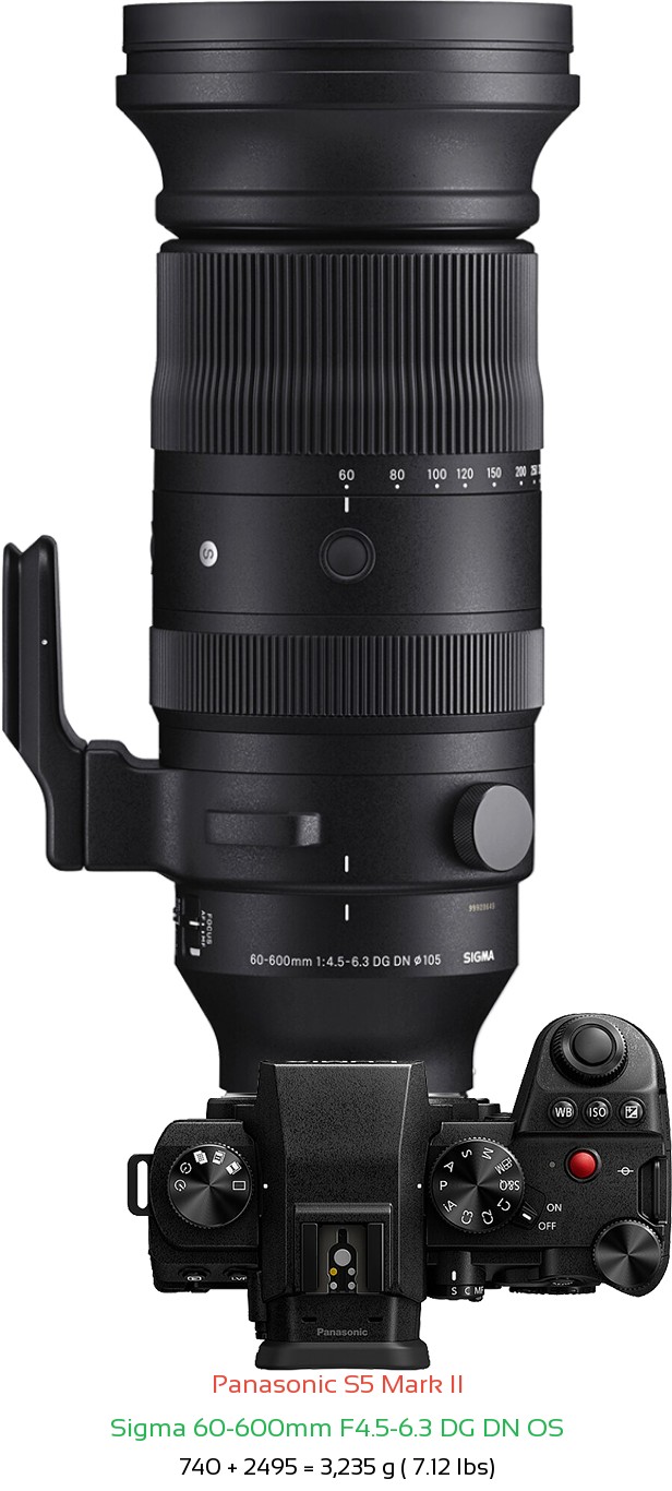 Panasonic S5 II with Sigma 60-600mm F4.5-6.3 DG DN Lens Size