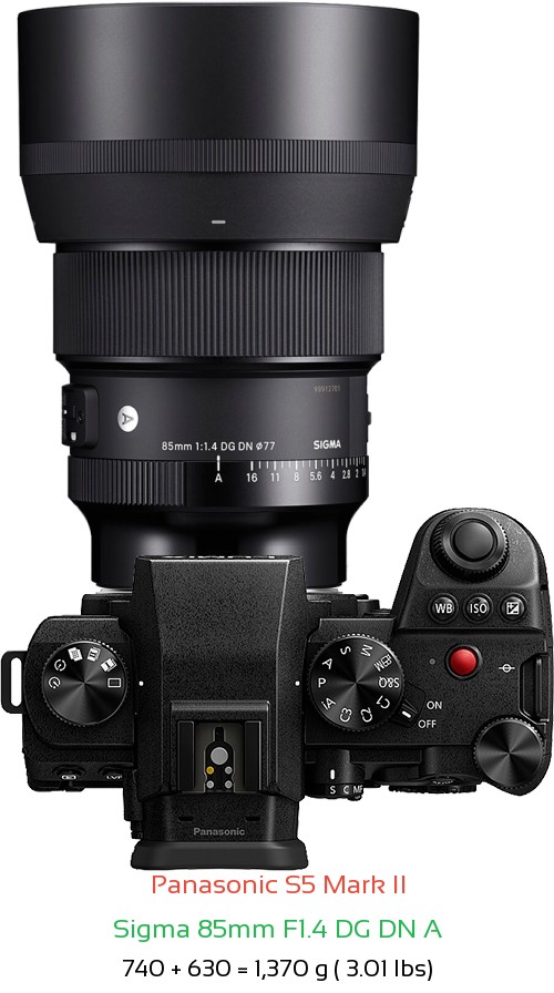 Panasonic S5 II with Sigma 85mm F1.4 DG DN A Lens Size