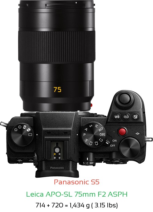 Panasonic S5 with Leica APO-SL 75mm F2 ASPH Lens Size