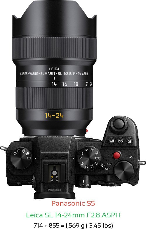 Panasonic S5 with Leica SL 14-24mm F2.8 ASPH Lens Size