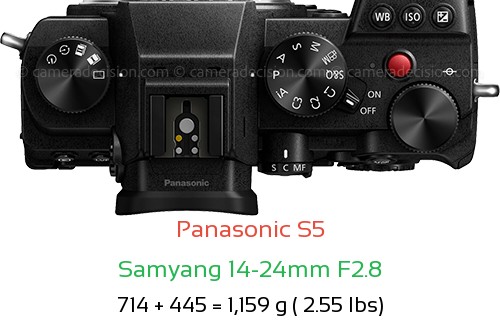 Panasonic S5 with Samyang 14-24mm F2.8 Lens Size