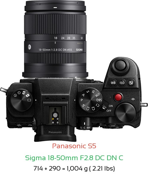 Panasonic S5 with Sigma 18-50mm F2.8 DC DN C Lens Size