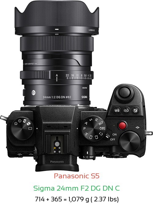 Panasonic S5 with Sigma 24mm F2 DG DN C Lens Size