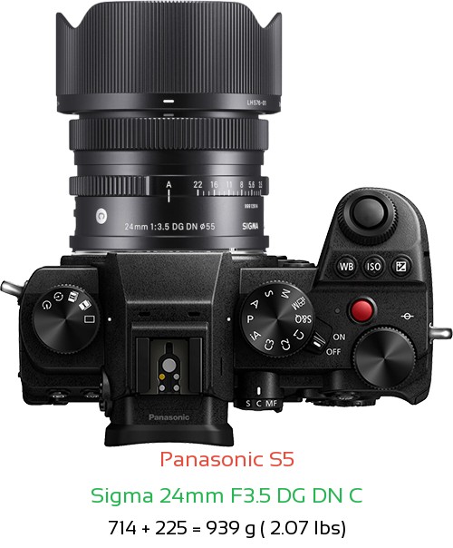 Panasonic S5 with Sigma 24mm F3.5 DG DN C Lens Size
