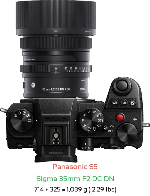 Panasonic S5 with Sigma 35mm F2 DG DN Lens Size