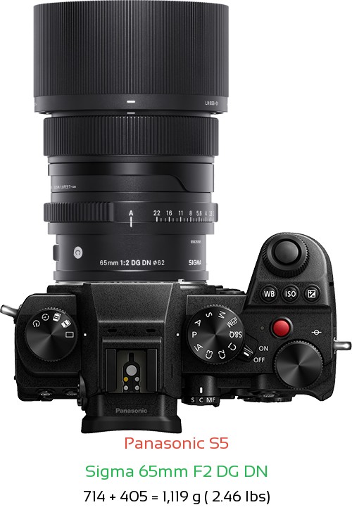 Panasonic S5 with Sigma 65mm F2 DG DN Lens Size