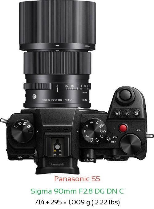 Panasonic S5 with Sigma 90mm F2.8 DG DN C Lens Size