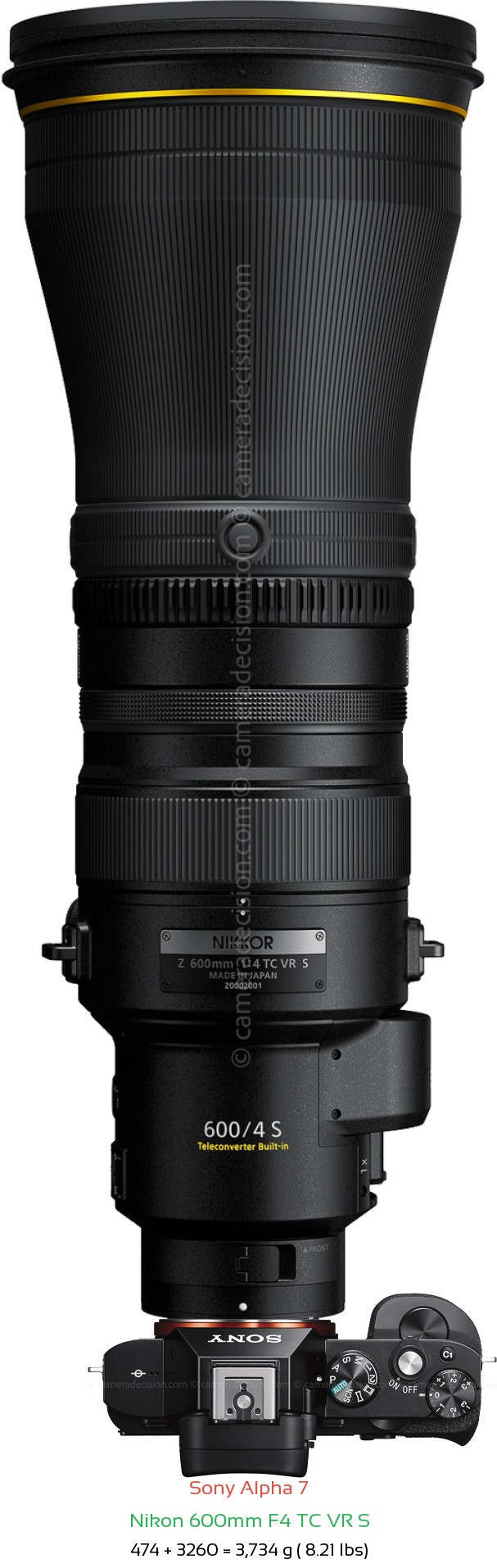 Sony A7 with Nikon Z 600mm F4 TC VR S Lens Size