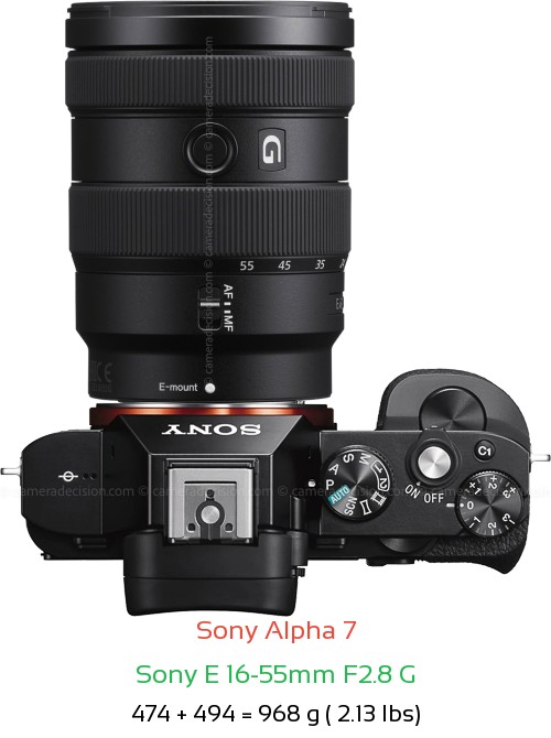 Sony A7 with Sony E 16-55mm F2.8 G Lens Size