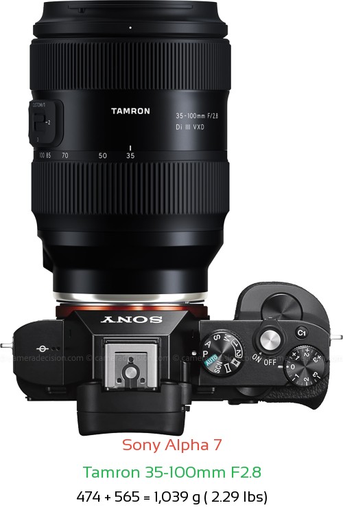 Sony A7 with Tamron 35-100mm F2.8 Lens Size