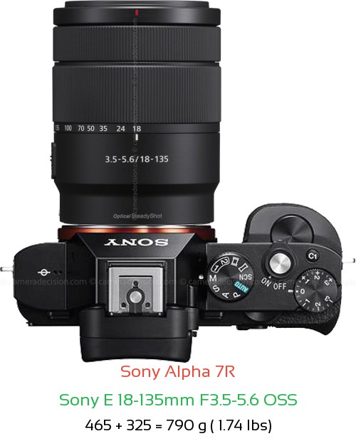 Sony A7R with Sony E 18-135mm F3.5-5.6 OSS Lens Size