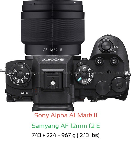 Sony A1 II with Samyang AF 12mm f2 E Lens Size