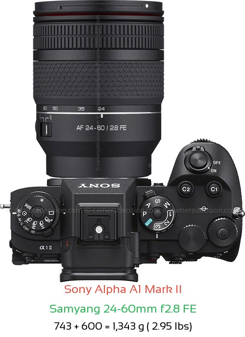 Sony A1 II with Samyang 24-60mm f2.8 FE Lens Size