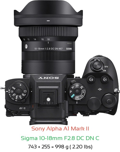 Sony A1 II with Sigma 10-18mm F2.8 DC DN C Lens Size