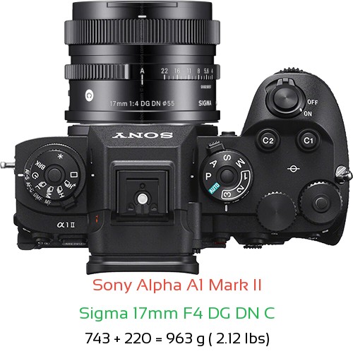 Sony A1 II with Sigma 17mm F4 DG DN C Lens Size