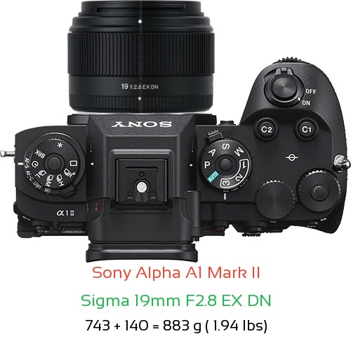 Sony A1 II with Sigma 19mm F2.8 EX DN Lens Size
