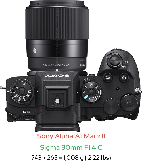 Sony A1 II with Sigma 30mm F1.4 C Lens Size