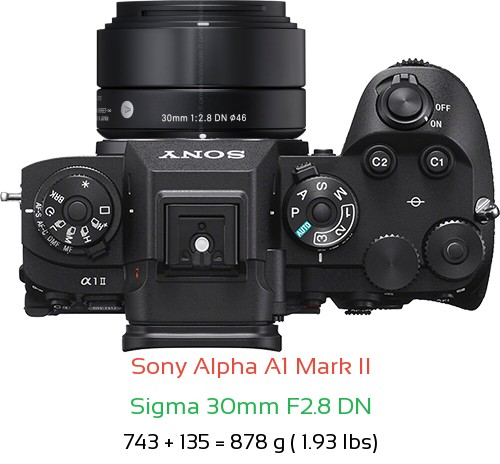 Sony A1 II with Sigma 30mm F2.8 DN Lens Size