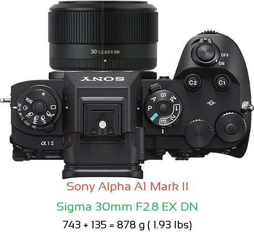 Sony A1 II with Sigma 30mm F2.8 EX DN Lens Size