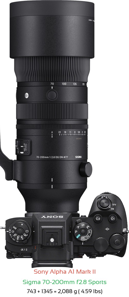 Sony A1 II with Sigma 70-200mm f2.8 Sports Lens Size