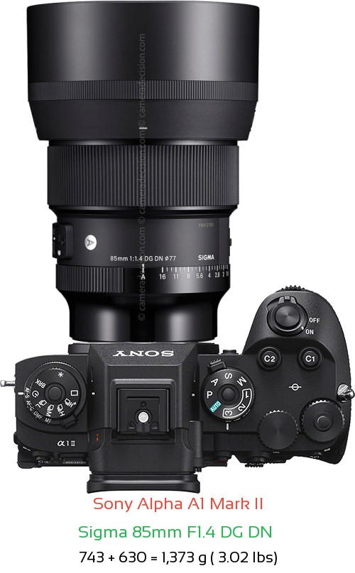 Sony A1 II with Sigma 85mm F1.4 DG DN  Lens Size