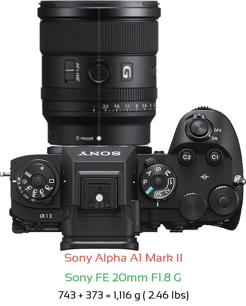 Sony A1 II with Sony FE 20mm F1.8 G Lens Size