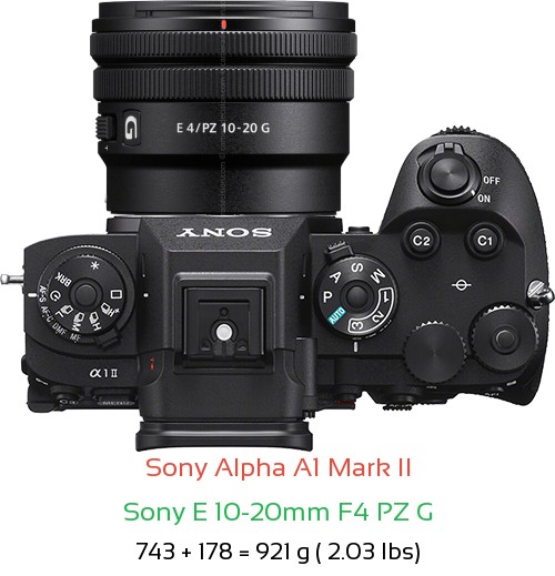Sony A1 II with Sony E 10-20mm F4 PZ G Lens Size
