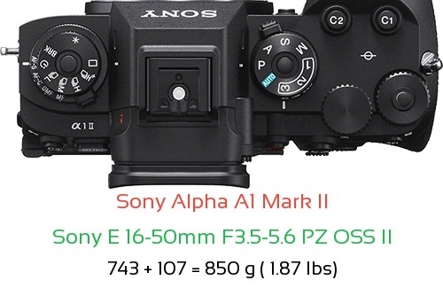 Sony A1 II with Sony E 16-50mm F3.5-5.6 PZ OSS II Lens Size