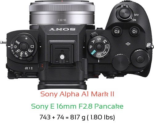 Sony A1 II with Sony E 16mm F2.8 Pancake Lens Size