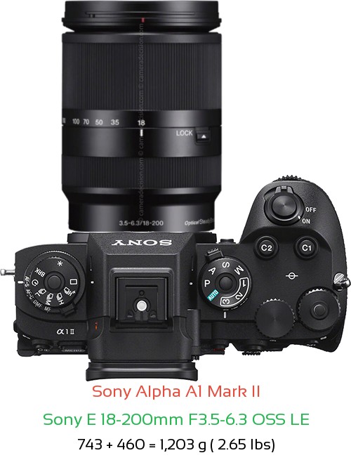 Sony A1 II with Sony E 18-200mm F3.5-6.3 OSS LE Lens Size