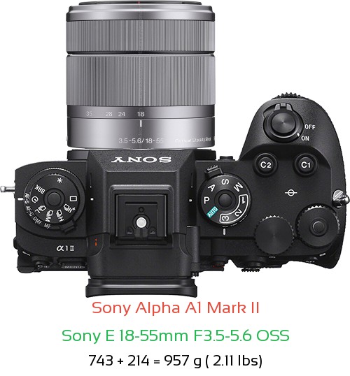 Sony A1 II with Sony E 18-55mm F3.5-5.6 OSS Lens Size
