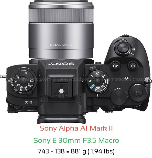 Sony A1 II with Sony E 30mm F3.5 Macro Lens Size
