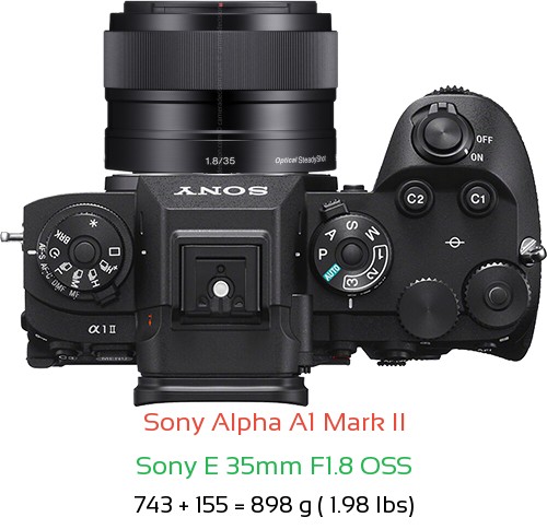 Sony A1 II with Sony E 35mm F1.8 OSS Lens Size