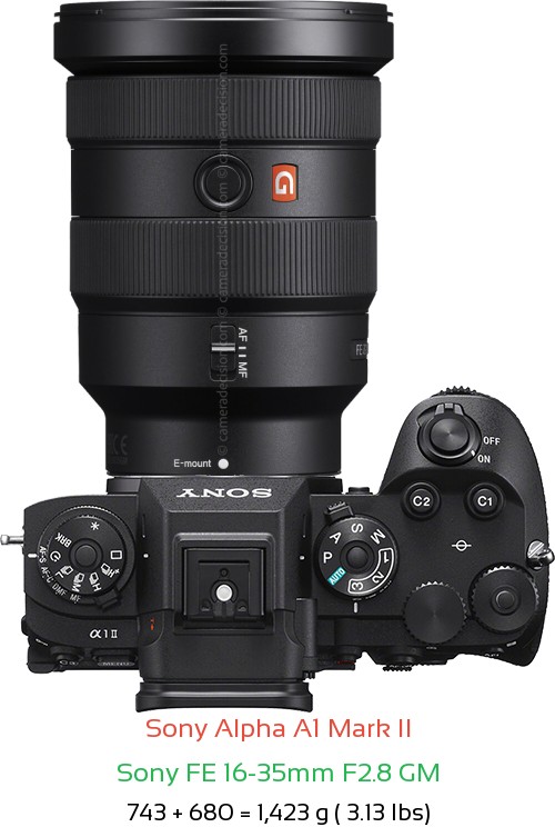 Sony A1 II with Sony FE 16-35mm F2.8 GM Lens Size