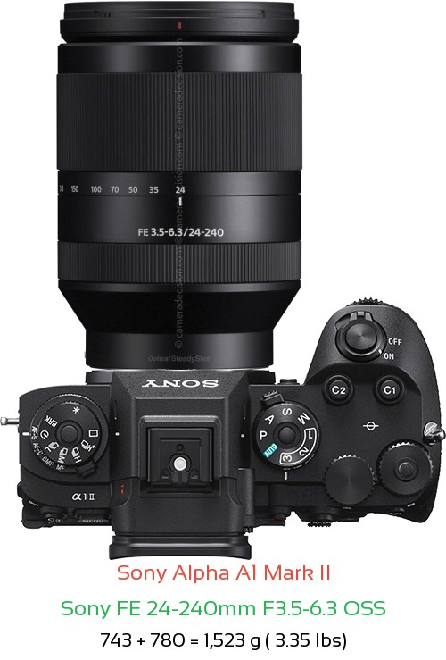 Sony A1 II with Sony FE 24-240mm F3.5-6.3 OSS Lens Size