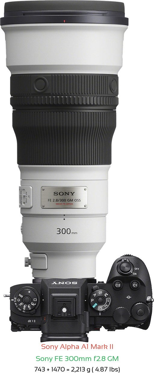 Sony A1 II with Sony FE 300mm f2.8 GM Lens Size