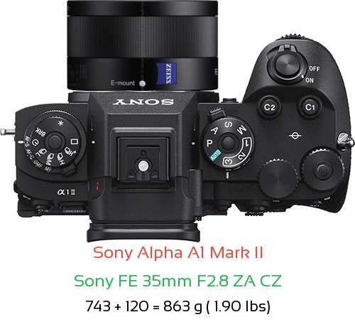 Sony A1 II with Sony FE 35mm F2.8 ZA CZ Lens Size