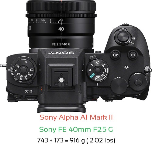Sony A1 II with Sony FE 40mm F2.5 G Lens Size