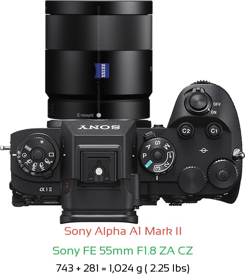 Sony A1 II with Sony FE 55mm F1.8 ZA CZ Lens Size